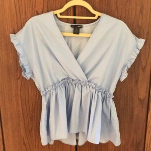 AQUA Light Blue Ruffle Top Size XS